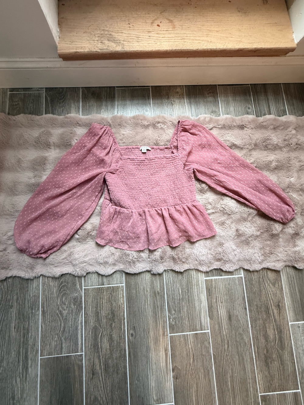 American Eagle pink long sleeve smocked top, medium